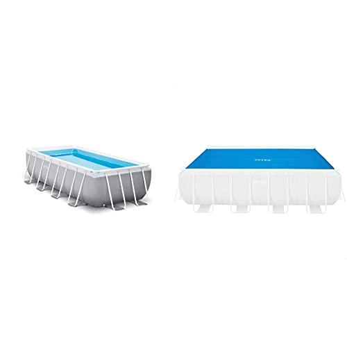 Intex 4M X 2M X 1M Prism Frame Rectangular Pool Set, Hellgrau & Solarabdeckplane für Ultra Frame rechteckig 400 x 200 cm, Stärke 160 Mikron