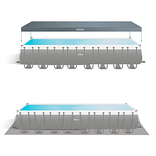 Intex 26374NP – Aufstellpool Ultra XTR Frame Rechteckig, Filterpumpe 10500 L/h, Leiter, Bodenplane und Abdeckplane, 54368 L, Stahl und PVC, Grau