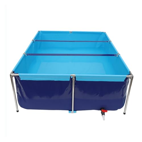 Garten-Fischteich-Plane mit Ablassventil, Aufstellbecken mit Rahmen, 1/2-Zoll-Größe (2 x 1 x 0,6 m) für den Garten