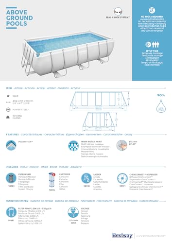 Freistehender Pool, 404 x 201 x 100 cm, Bestway Rechteckig, Power Steel Rohrpool