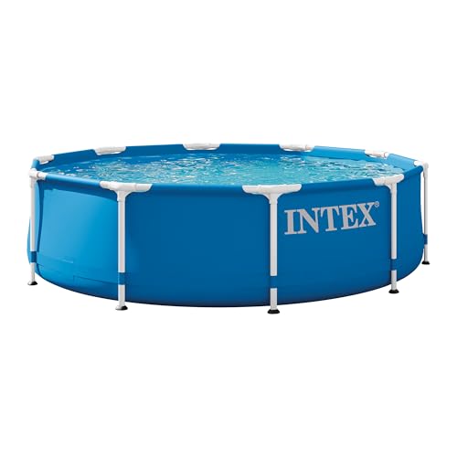 Intex 10 Foot x 30 Inch Round Metal Frame Backyard Above Ground Swimming Pool