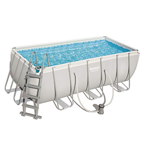 BESTWAY Power Steel Rectangular Pool Set 412x201x122 cm, Stahlrahmenpool-Set mit Filterpumpe und Zubehör