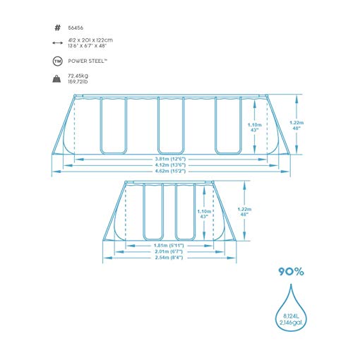 BESTWAY Power Steel Rectangular Pool Set 412x201x122 cm, Stahlrahmenpool-Set mit Filterpumpe und Zubehör