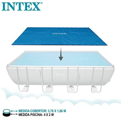 Intex 4M X 2M X 1M Prism Frame Rectangular Pool Set, Hellgrau & Solarabdeckplane für Ultra Frame rechteckig 400 x 200 cm, Stärke 160 Mikron