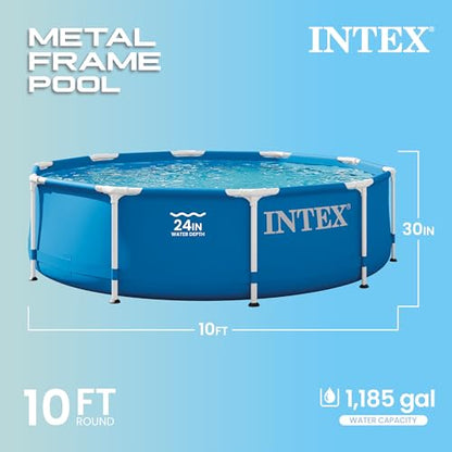 Intex 10 Foot x 30 Inch Round Metal Frame Backyard Above Ground Swimming Pool