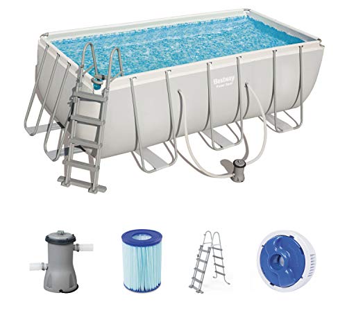 BESTWAY Power Steel Rectangular Pool Set 412x201x122 cm, Stahlrahmenpool-Set mit Filterpumpe und Zubehör