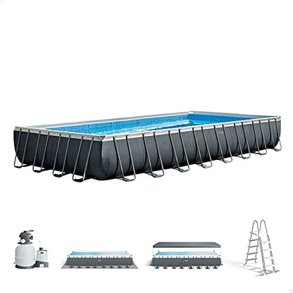 Intex 26374NP – Aufstellpool Ultra XTR Frame Rechteckig, Filterpumpe 10500 L/h, Leiter, Bodenplane und Abdeckplane, 54368 L, Stahl und PVC, Grau