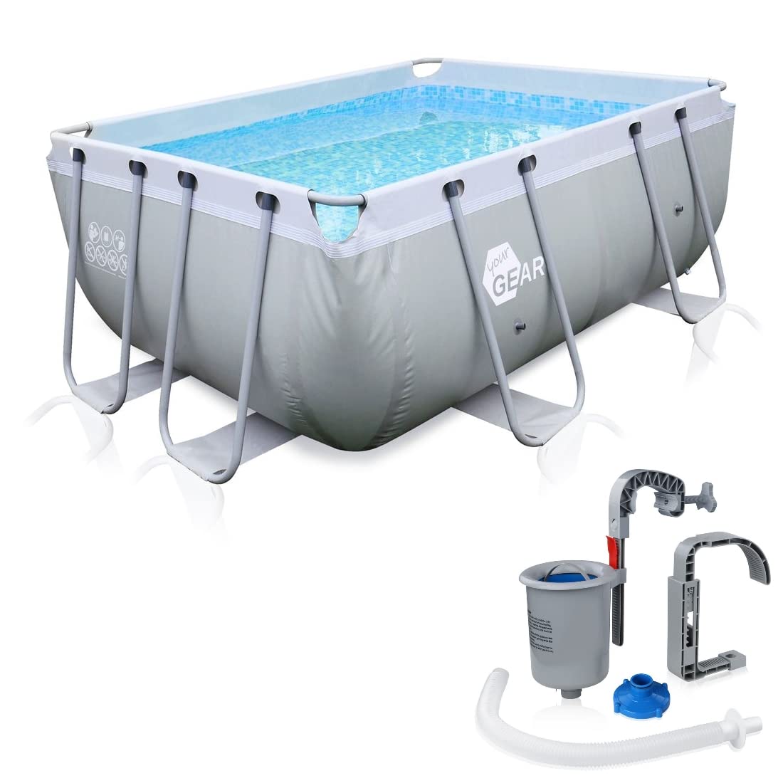 BESTWAY Power Steel Rectangular Pool Set 412x201x122 cm, Stahlrahmenpool-Set mit Filterpumpe und Zubehör