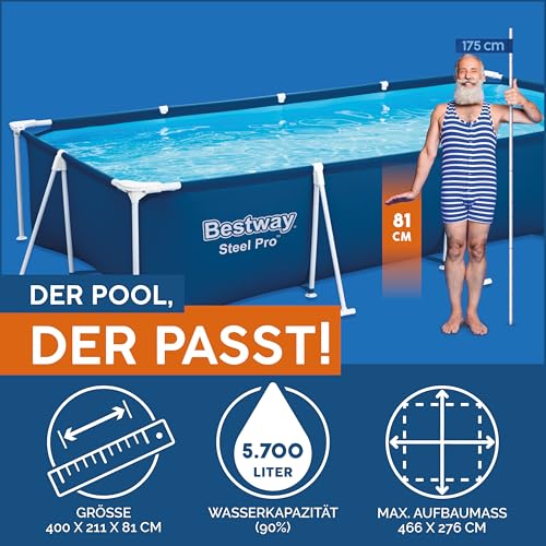 Bestway Steel Pro Frame Pool ohne Pumpe 400 x 211 x 81 cm , blau, eckig