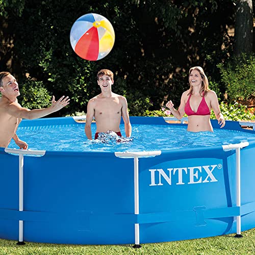 Intex 10 Foot x 30 Inch Round Metal Frame Backyard Above Ground Swimming Pool