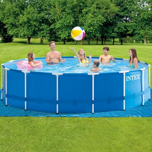 Intex Metal Frame Pool Set - Aufstellpool - Ø 457 x 122 cm - Zubehör enthalten, Grau, 28236