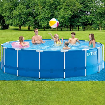 Intex Metal Frame Pool Set - Aufstellpool - Ø 457 x 122 cm - Zubehör enthalten, Grau, 28236