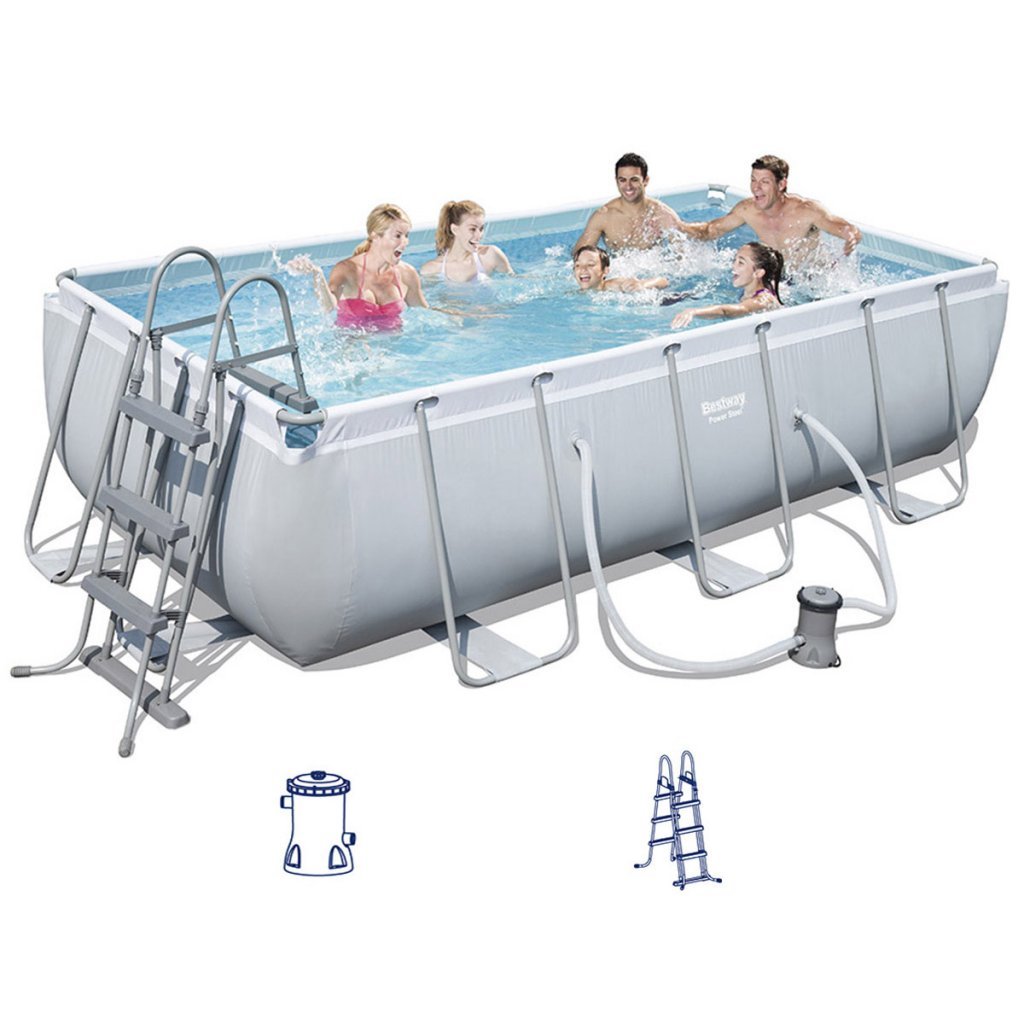 Bestway Swimming Pool, 404x201x100 cm, Rectangular, Steel Frame, 6478.0 Liters, Tri-Tech™, for Backyard Recreation and Summer Swimming Fun