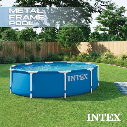 Intex 10 Foot x 30 Inch Round Metal Frame Backyard Above Ground Swimming Pool