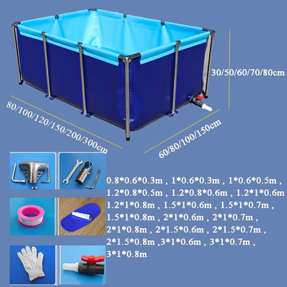 Garten-Fischteich-Plane mit Ablassventil, Aufstellbecken mit Rahmen, 1/2-Zoll-Größe (2 x 1 x 0,6 m) für den Garten