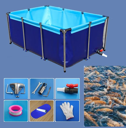 Garten-Fischteich-Plane mit Ablassventil, Aufstellbecken mit Rahmen, 1/2-Zoll-Größe (2 x 1 x 0,6 m) für den Garten