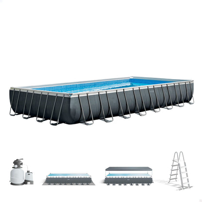Intex 26374NP – Aufstellpool Ultra XTR Frame Rechteckig, Filterpumpe 10500 L/h, Leiter, Bodenplane und Abdeckplane, 54368 L, Stahl und PVC, Grau