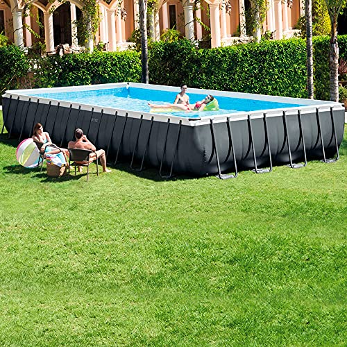 Intex 26374NP – Aufstellpool Ultra XTR Frame Rechteckig, Filterpumpe 10500 L/h, Leiter, Bodenplane und Abdeckplane, 54368 L, Stahl und PVC, Grau