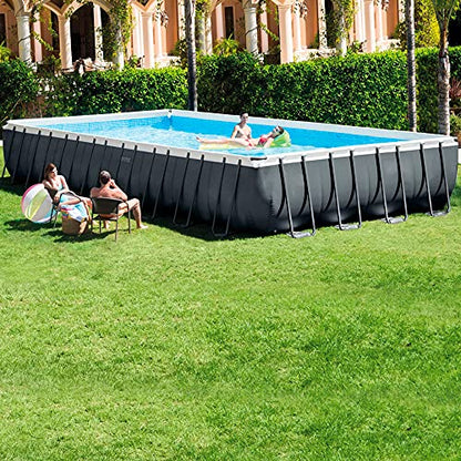 Intex 26374NP – Aufstellpool Ultra XTR Frame Rechteckig, Filterpumpe 10500 L/h, Leiter, Bodenplane und Abdeckplane, 54368 L, Stahl und PVC, Grau