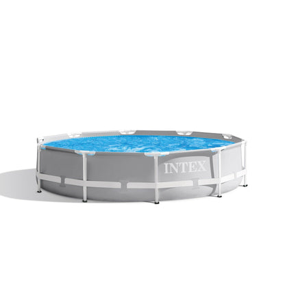 Intex 10 Foot x 30 Inch Round Metal Frame Backyard Above Ground Swimming Pool