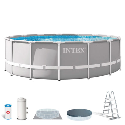 Intex Metal Frame Pool Set - Aufstellpool - Ø 457 x 122 cm - Zubehör enthalten, Grau, 28236