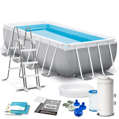 Bestway Swimming Pool, 404x201x100 cm, Rectangular, Steel Frame, 6478.0 Liters, Tri-Tech™, for Backyard Recreation and Summer Swimming Fun