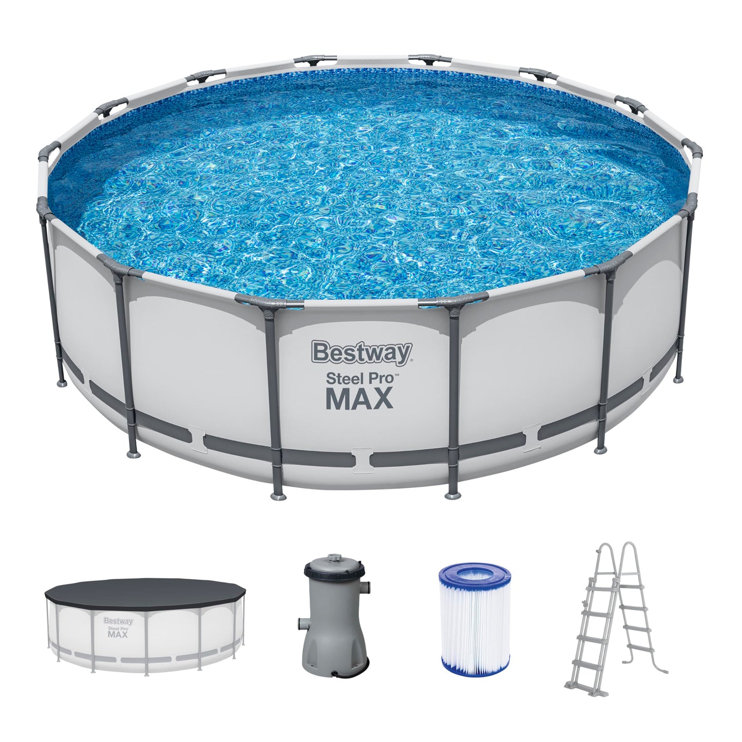 Intex Metal Frame Pool Set - Aufstellpool - Ø 457 x 122 cm - Zubehör enthalten, Grau, 28236