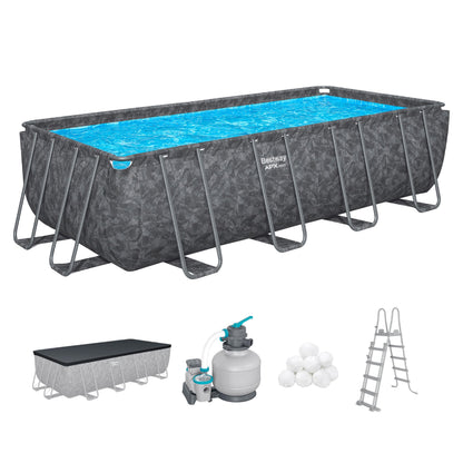 BESTWAY Power Steel Rectangular Pool Set 412x201x122 cm, Stahlrahmenpool-Set mit Filterpumpe und Zubehör