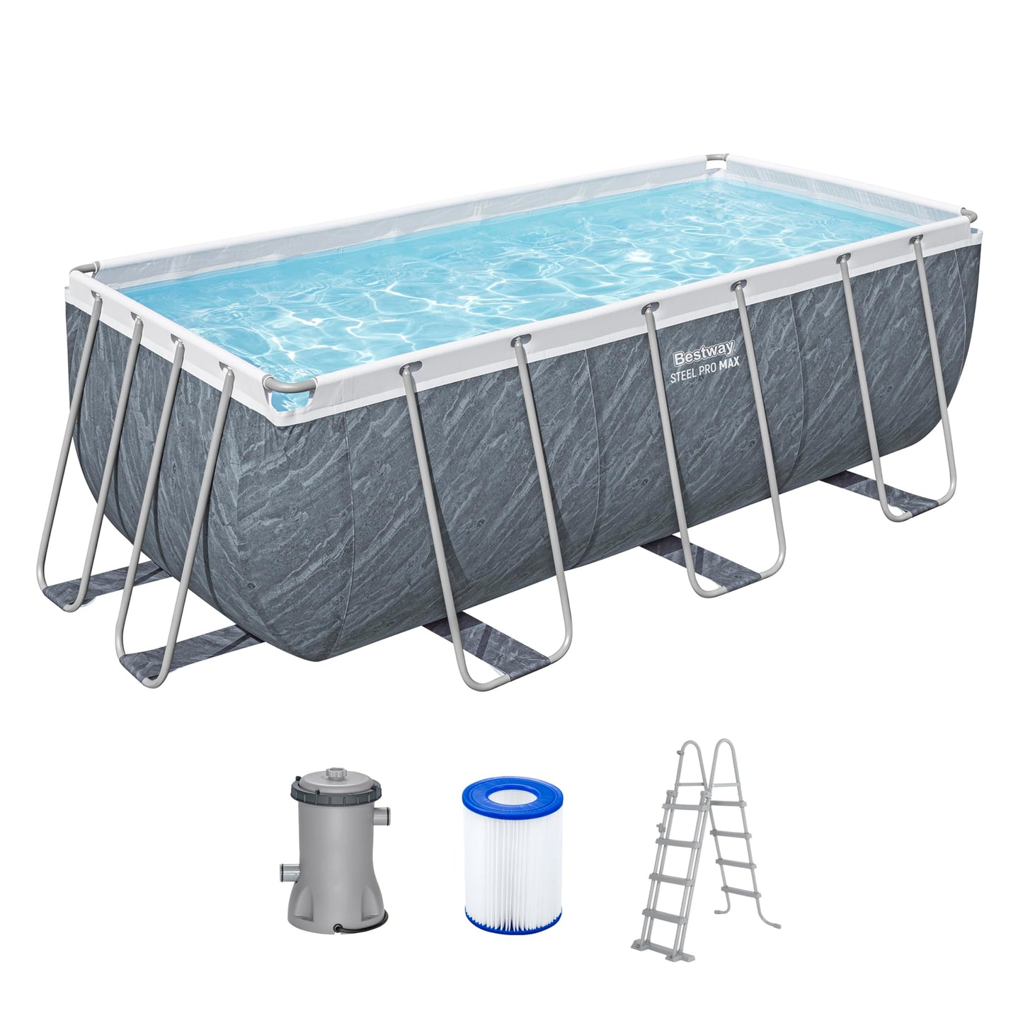 Bestway Swimming Pool, 404x201x100 cm, Rectangular, Steel Frame, 6478.0 Liters, Tri-Tech™, for Backyard Recreation and Summer Swimming Fun