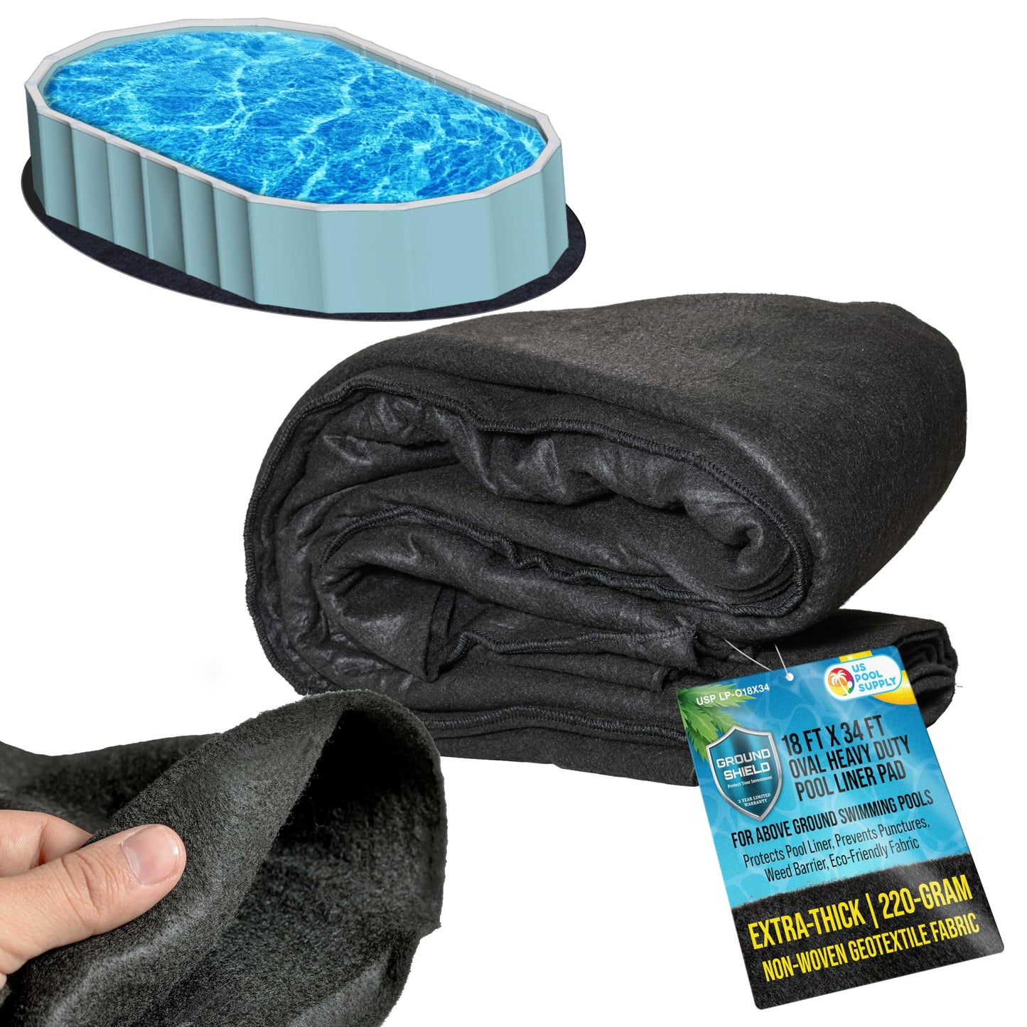 U.S. Pool Supply Ground Shield 4,7 m x 9,6 m ovale, robuste Poolfolie für oberirdische Schwimmbäder – schützt Poolfolie, verhindert Durchstiche